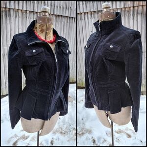 White House Black Market stretch corduroy silver zip peplum jacket Womens 4
